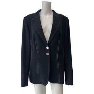 $1475 Escada Blue Blazer Contrast Stitch Single Breasted Jacket size 14/46
